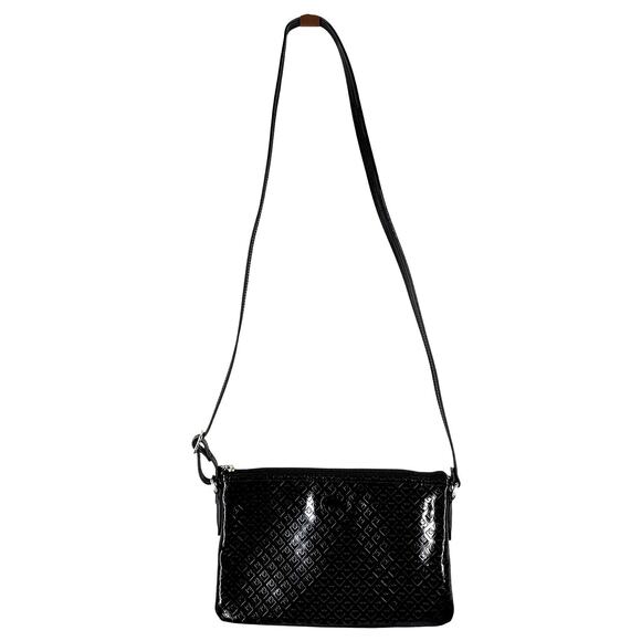 LACOSTE Black Patent Leather Crossbody/Shoulder Purse - Embossed Pattern - Picture 1 of 16